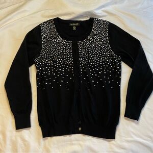 Black Cardigan with Embellished Gradient Design